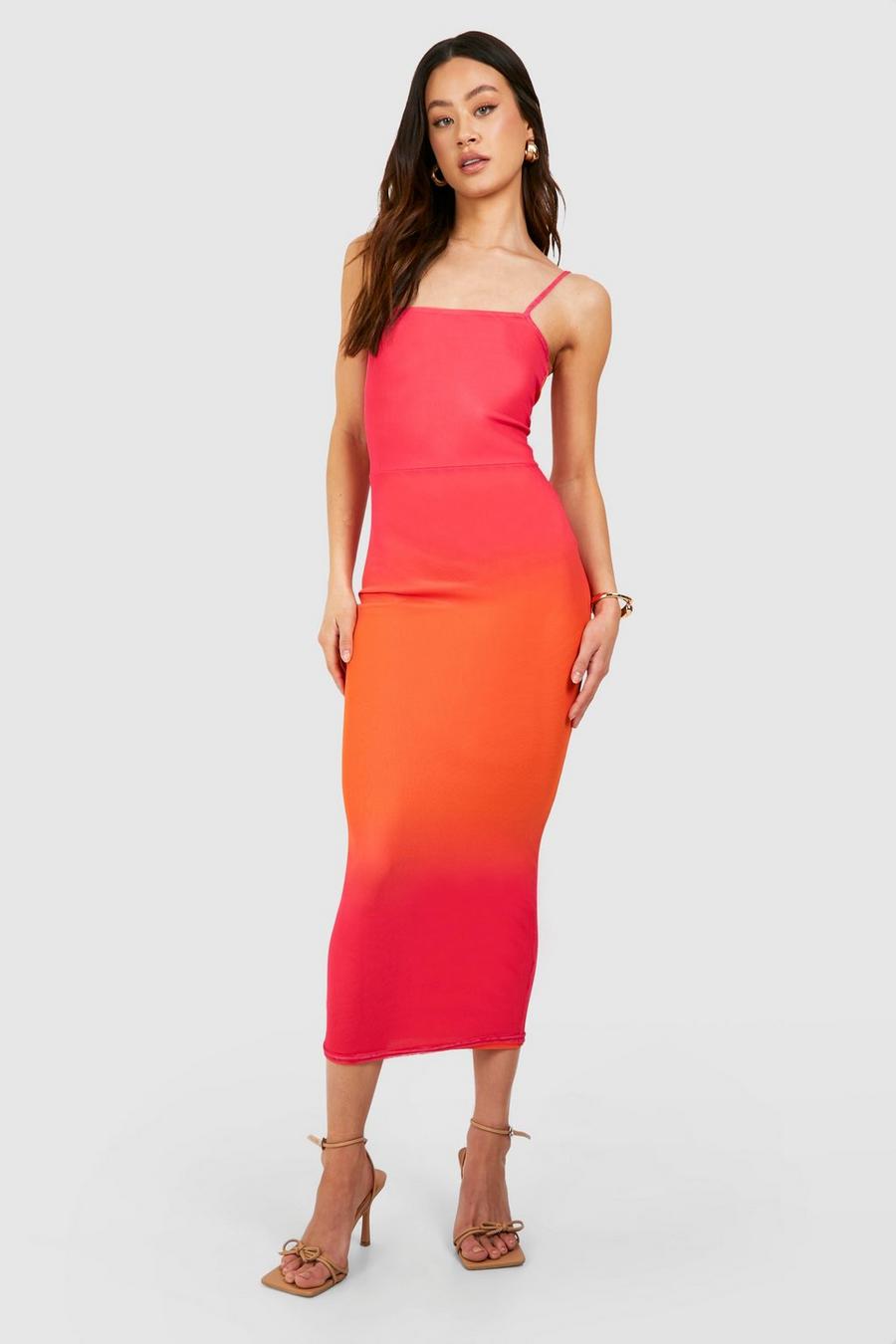 Pink Tall Mesh Ombre Printed Midi Dress image number 1
