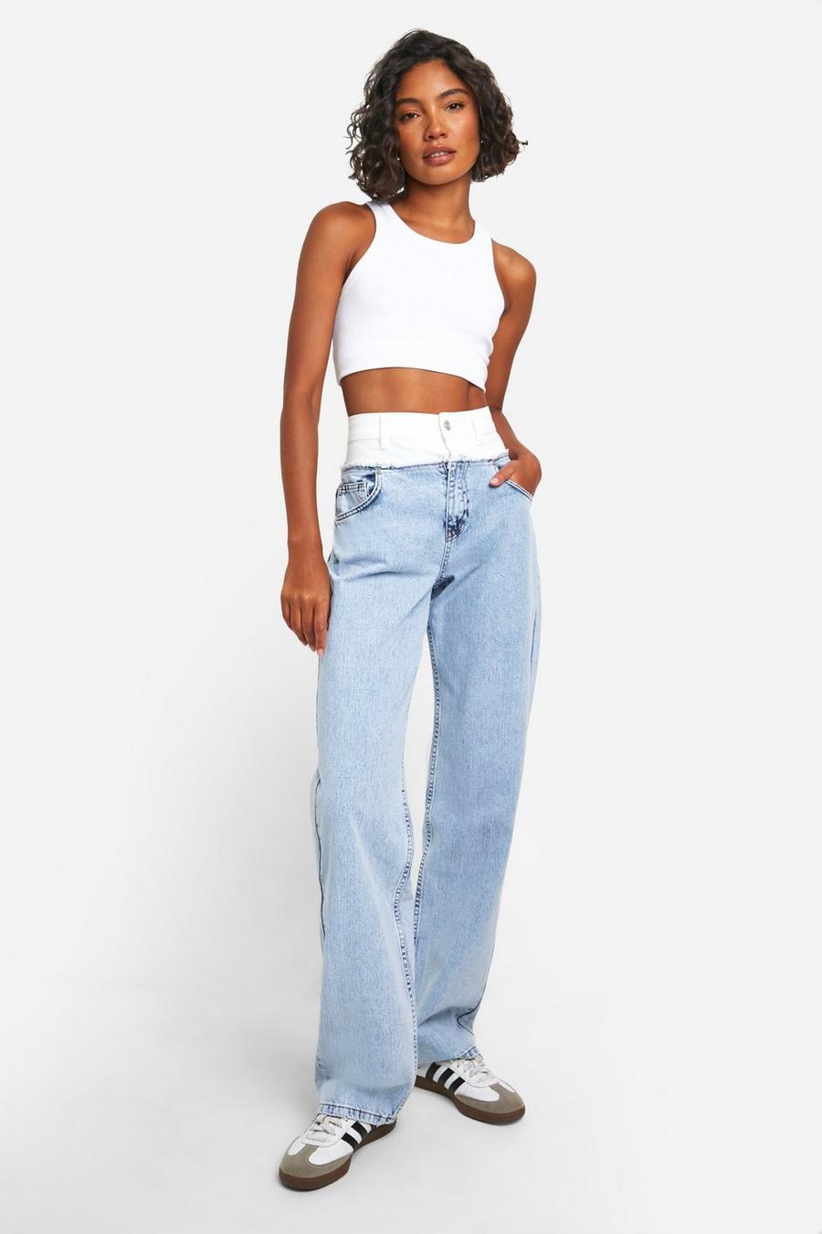 Light blue Tall Contrast Waistband Straight Leg Jeans image number 1