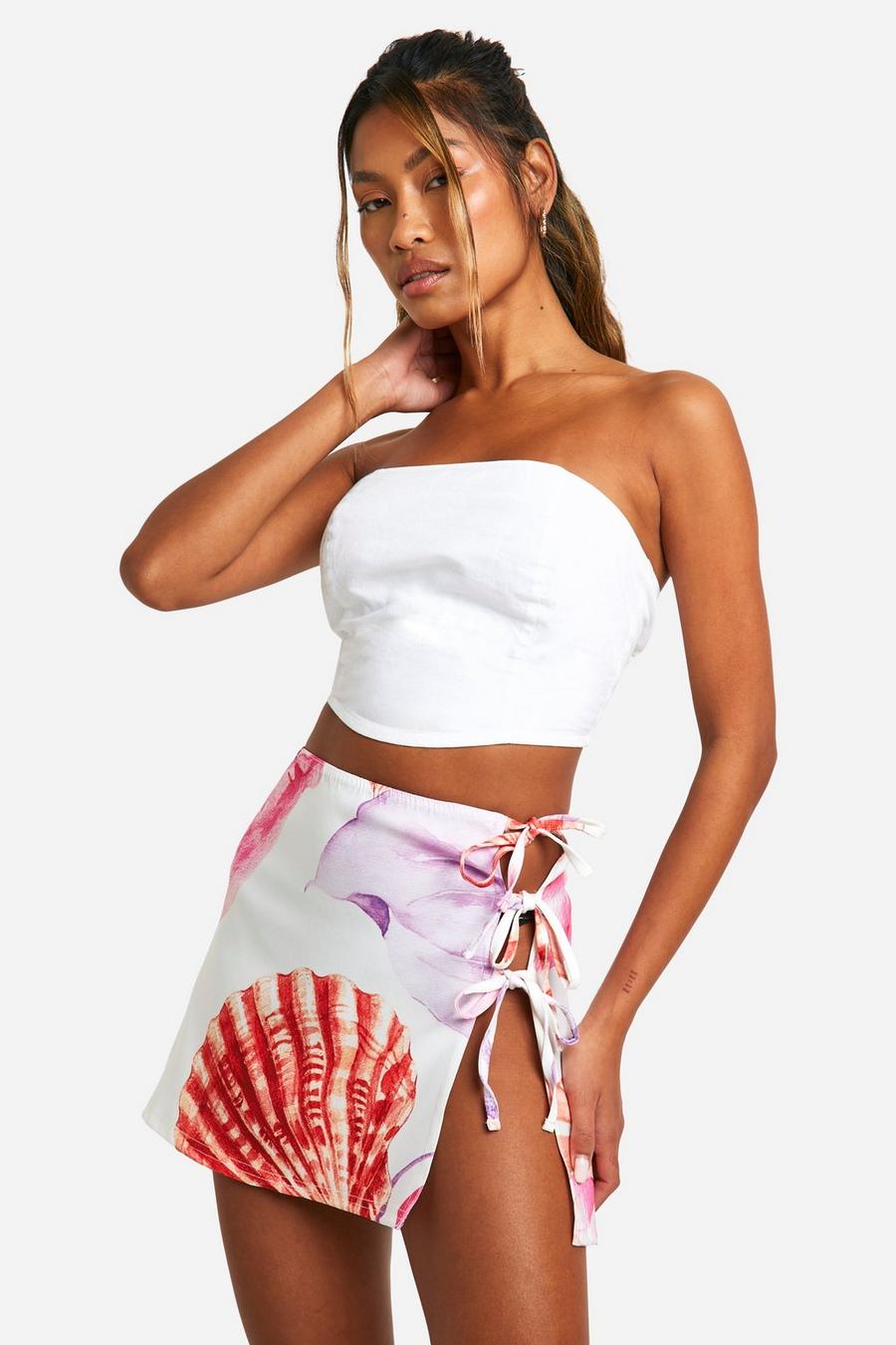 Pink Side Bow Tie Floral Mini Skirt 