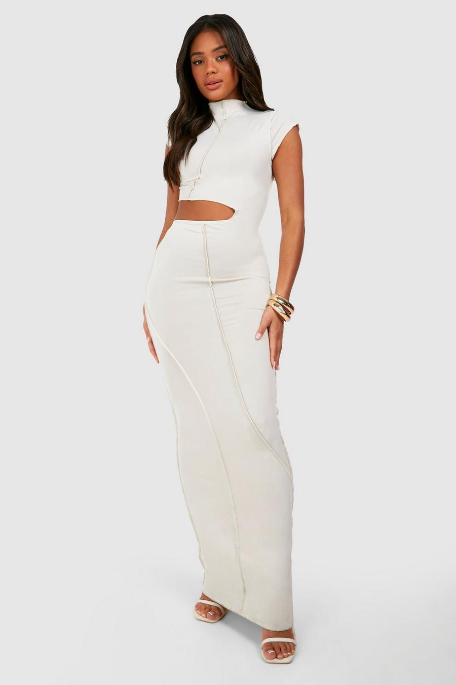 Stone Exposed Seam Cut Out Maxi Dress 