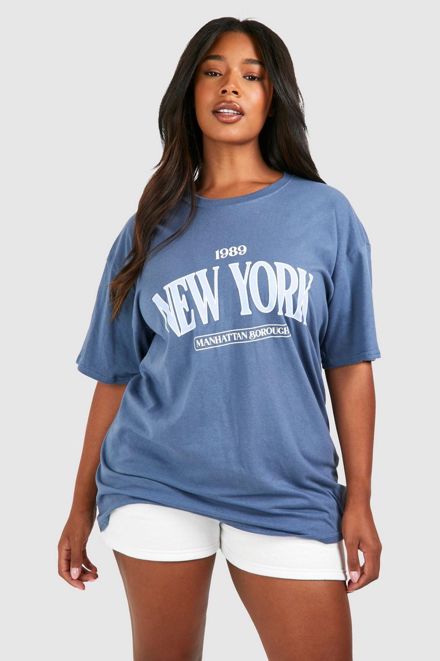 T-shirt Plus Size con stampa New York 1989, Indigo