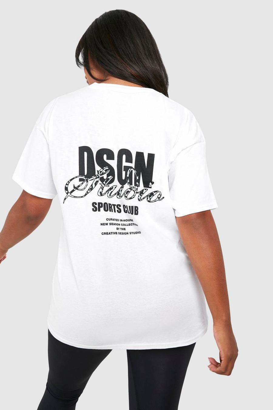 Grande taille - T-shirt à imprimé Dsgn Studio et imprimé léopard, White image number 1