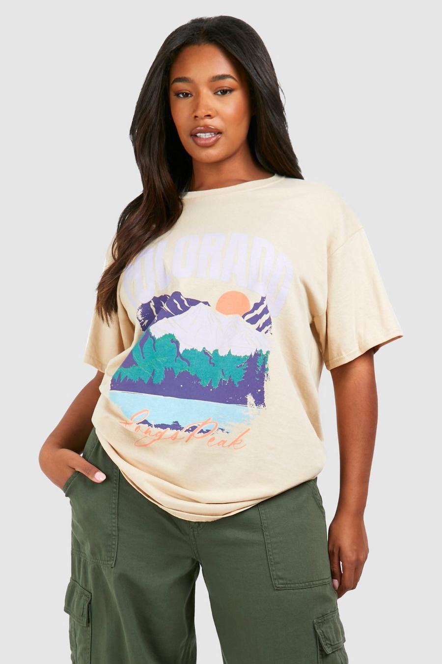 Plus T-Shirt mit Colorado Peak Print, Stone image number 1