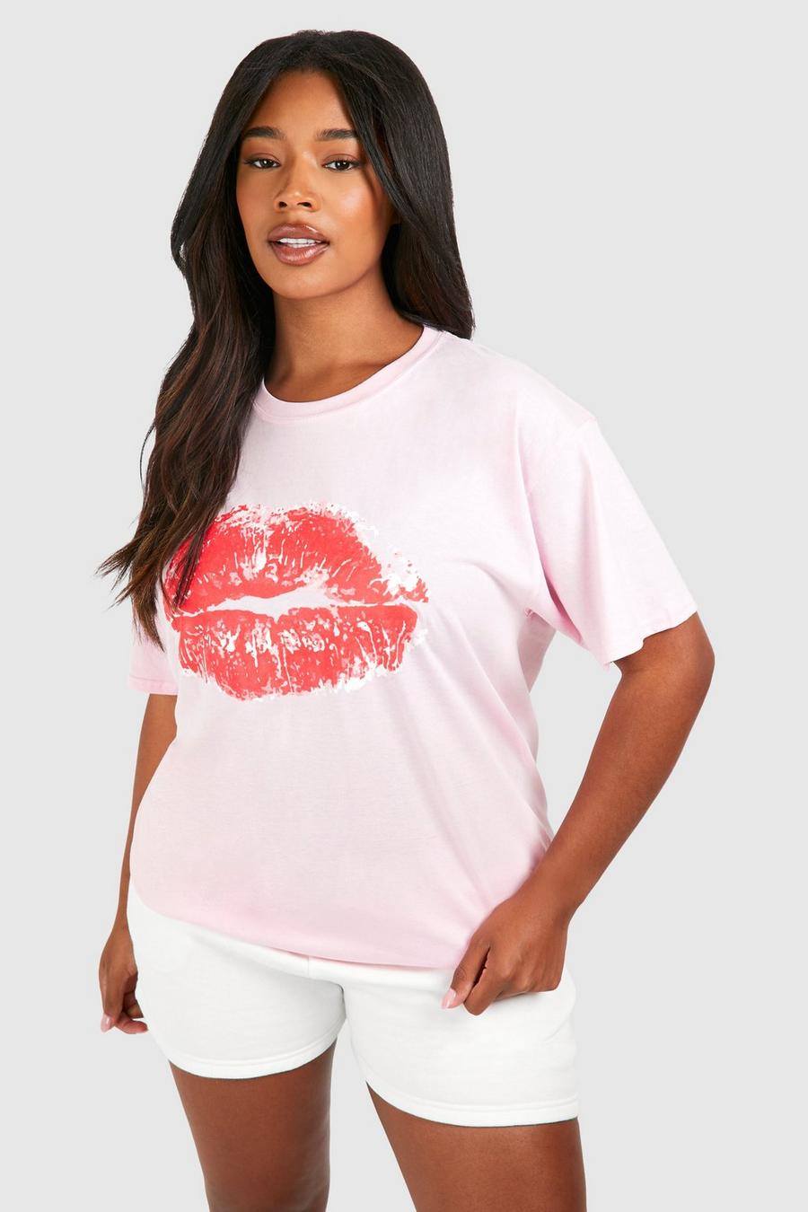Pink Plus Lippen T-Shirt Met Print