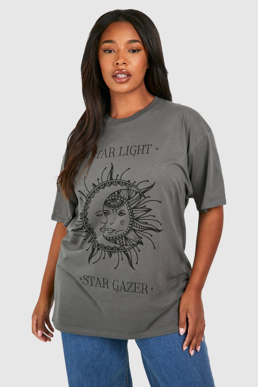 Grande taille - T-shirt à imprimé étoiles, Charcoal image number 1