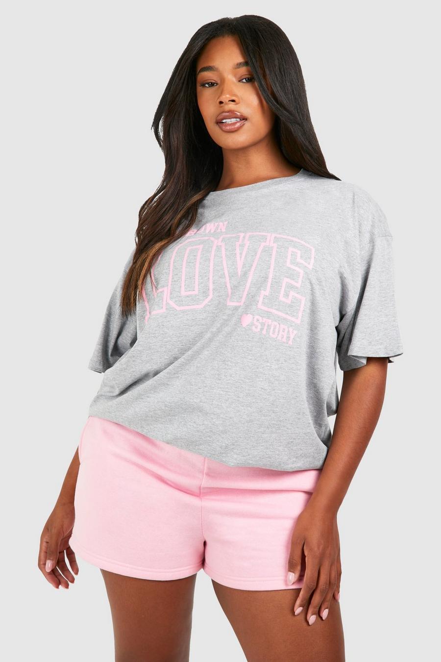 Plus Oversize T-Shirt mit Be You Own Love Story Print, Ash grey image number 1