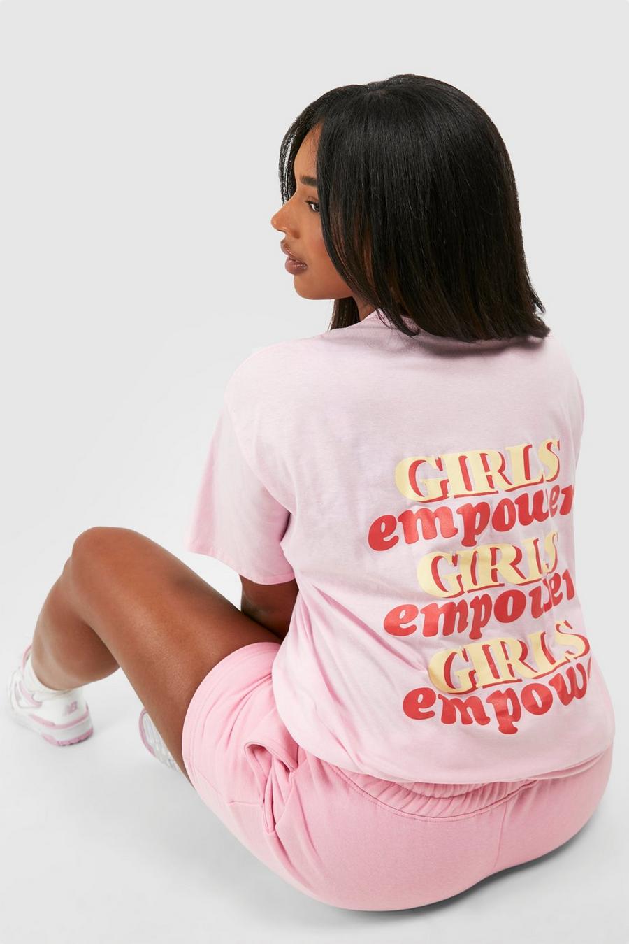 Plus Oversize T-Shirt mit Girls Empower Print, Pink image number 1