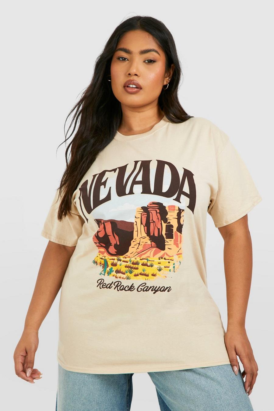 Plus Oversize T-Shirt mit Nevada-Print, Sand image number 1