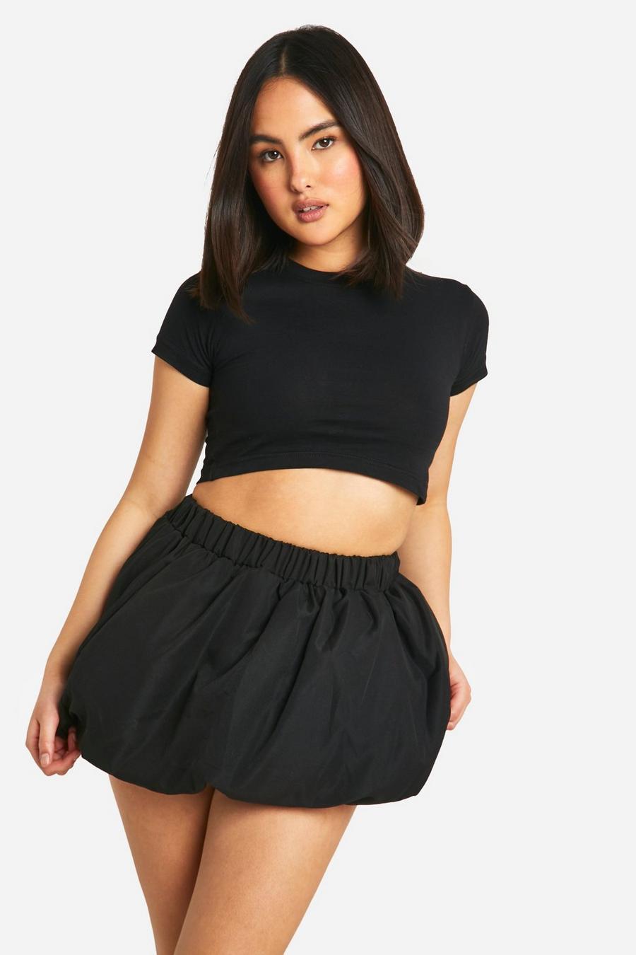 Black Puff Ball Mini Skirt