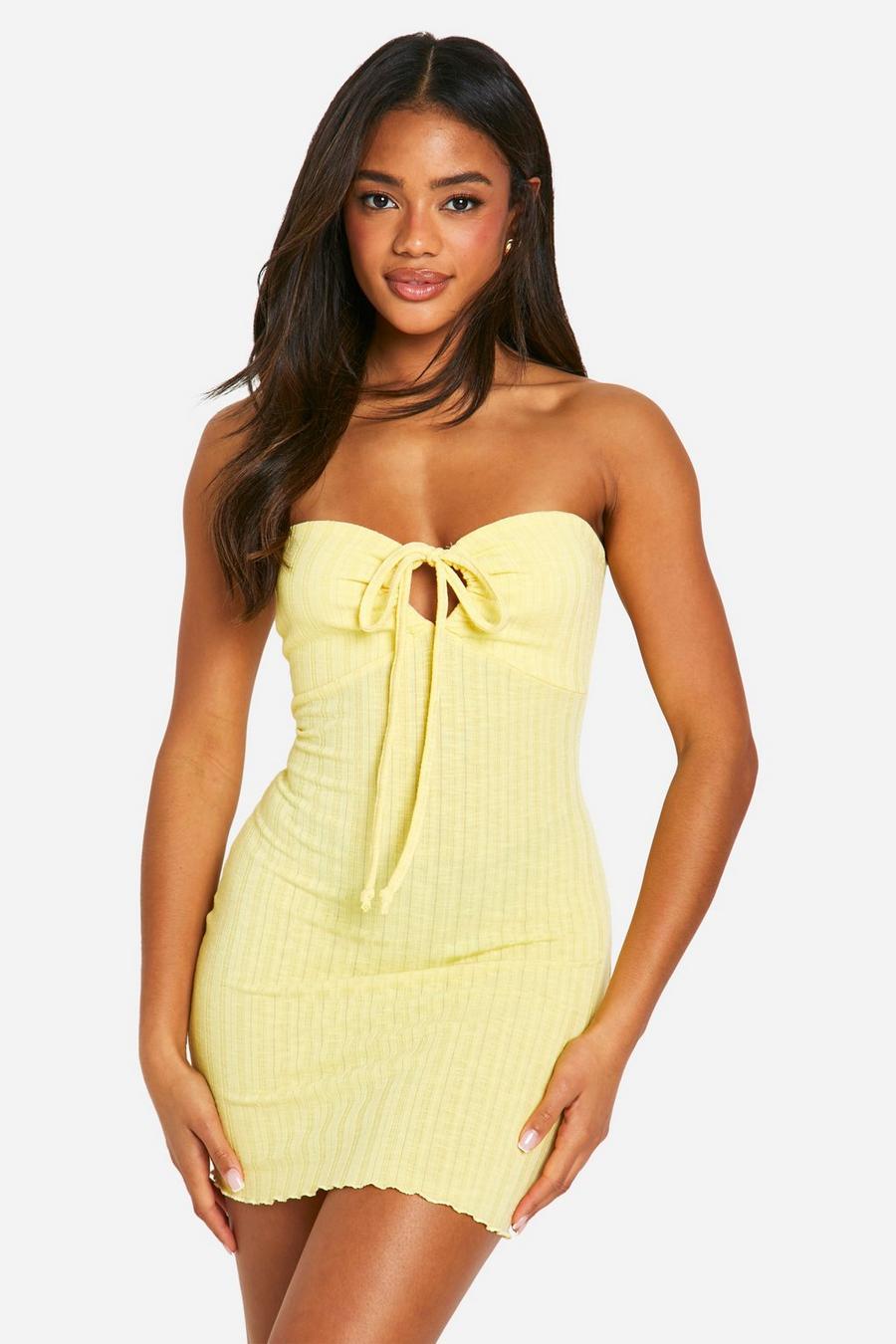Lemon Wide Rib Bandeau Mini Dress