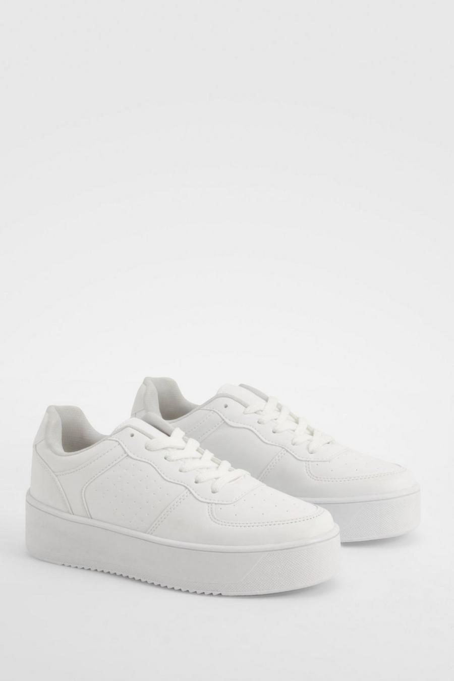 White Chunky Platform Sole Contrast Panel Sneakers