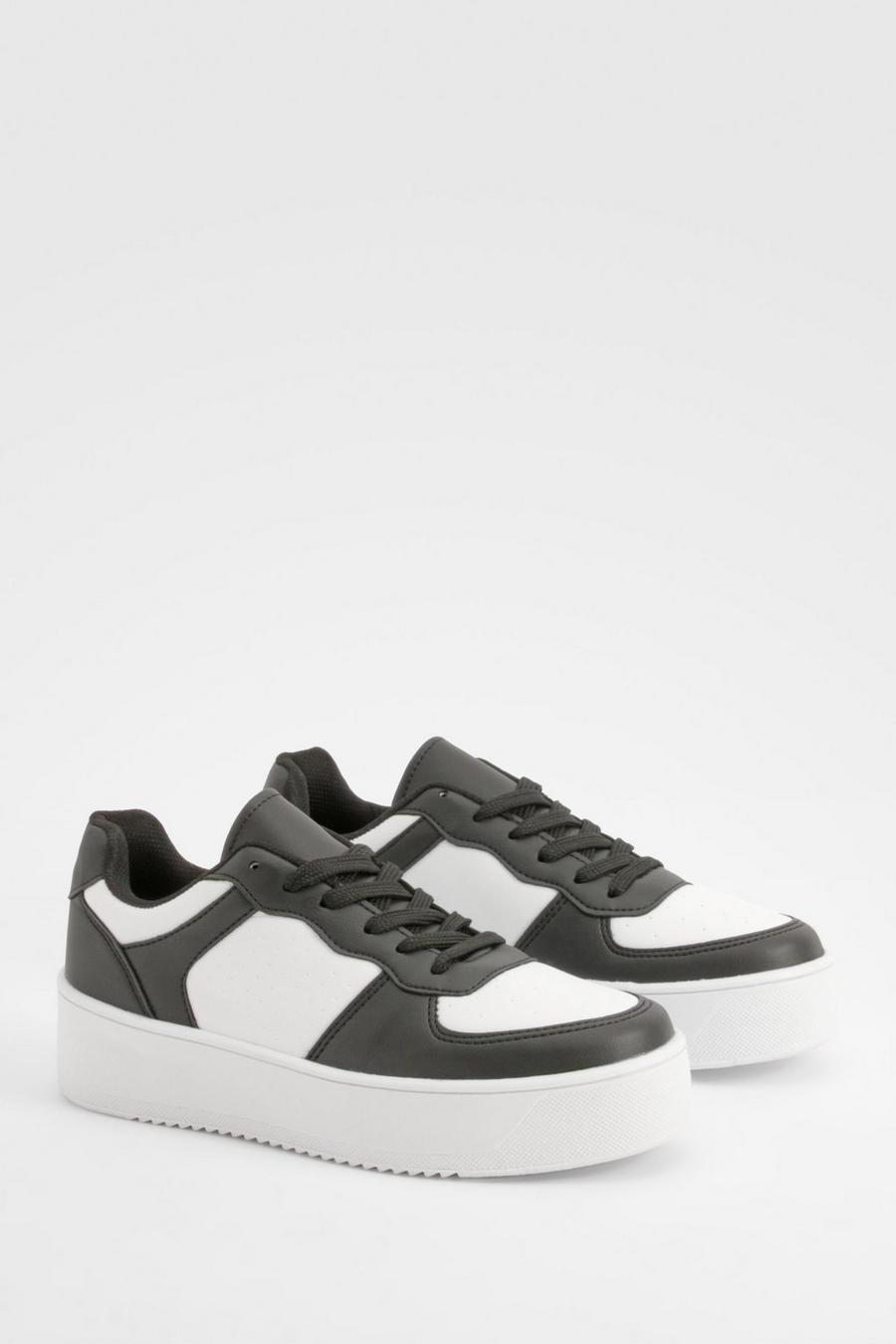 Black Chunky Platform Sole Contrast Panel Sneakers image number 1