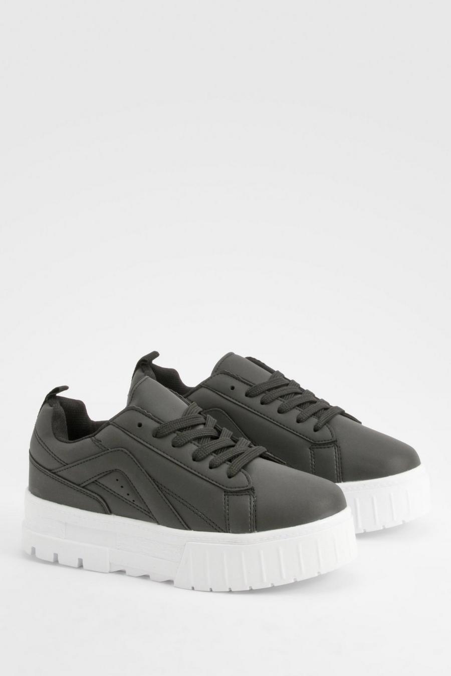 Black Chunky Platform Sole Sneakers image number 1