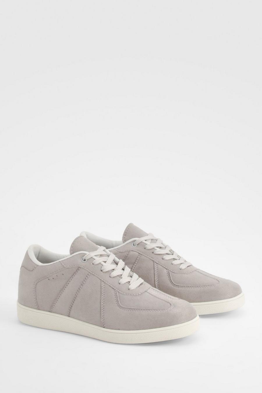 Grey Faux Suede Panel Flat Sneakers