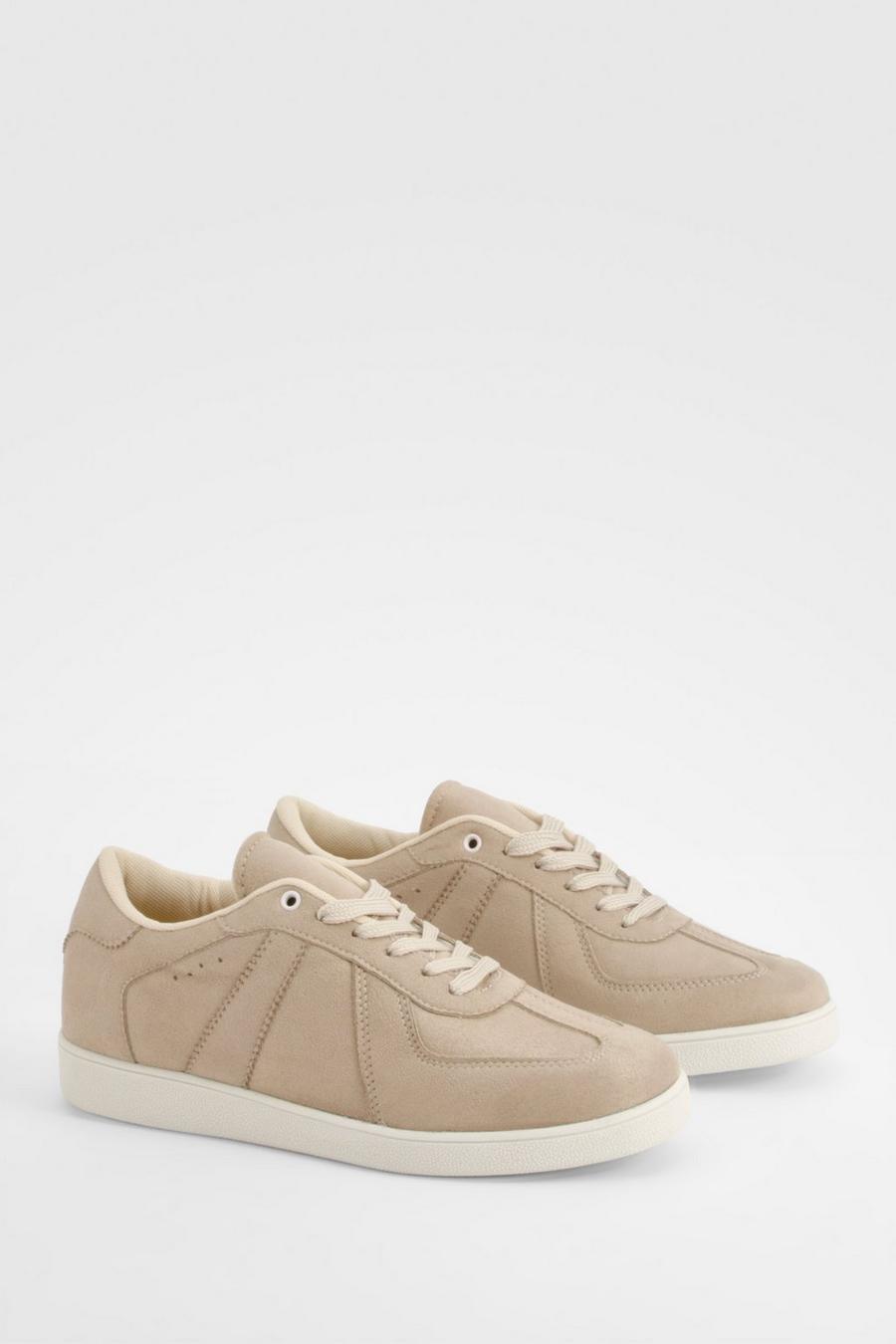 Beige Faux Suede Panel Flat Trainers  