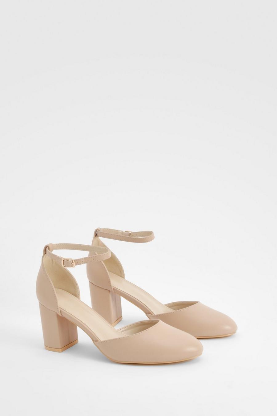 Nude Ankle Strap Block Heel Courts 