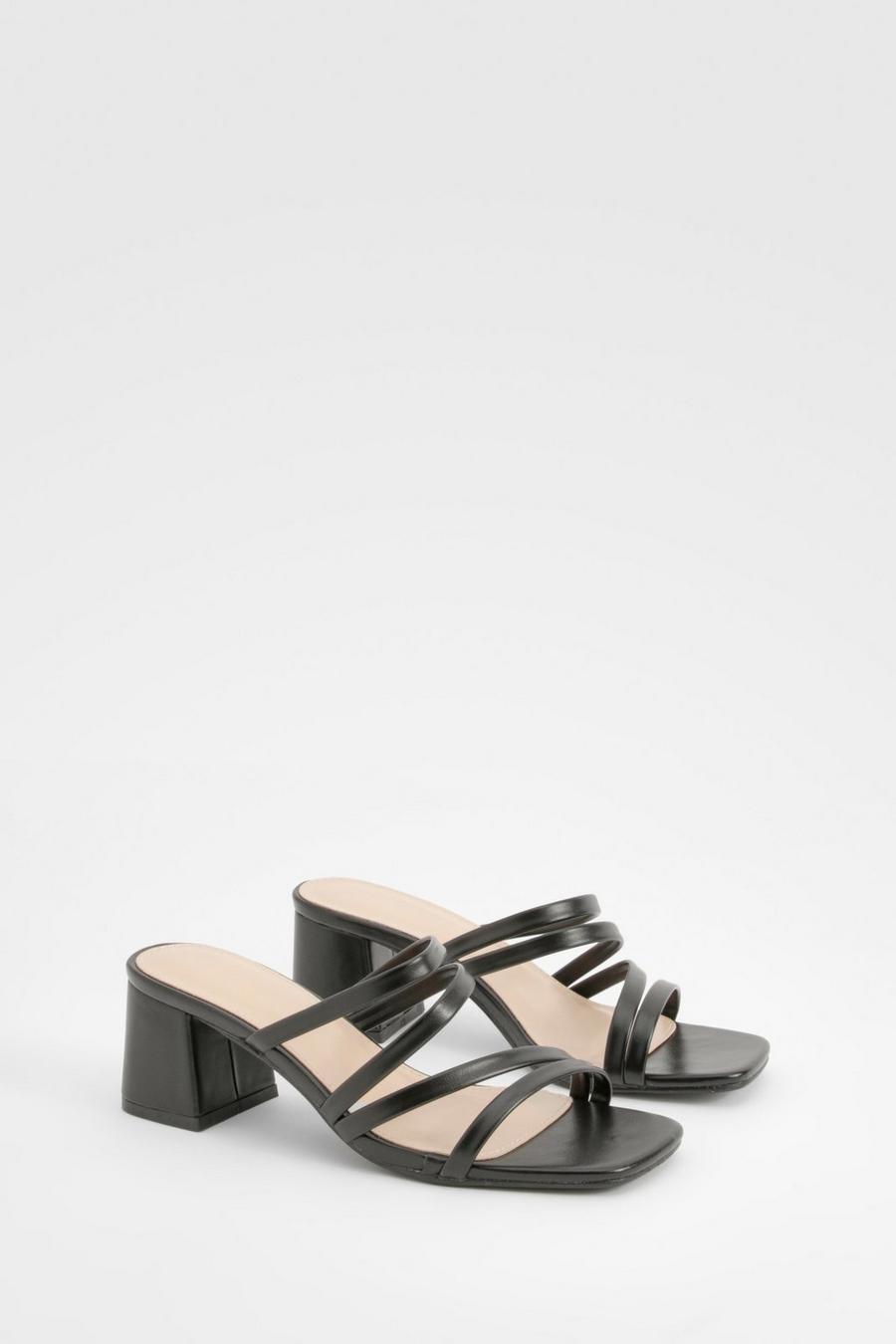 Black Strappy Block Heeled Mules   image number 1