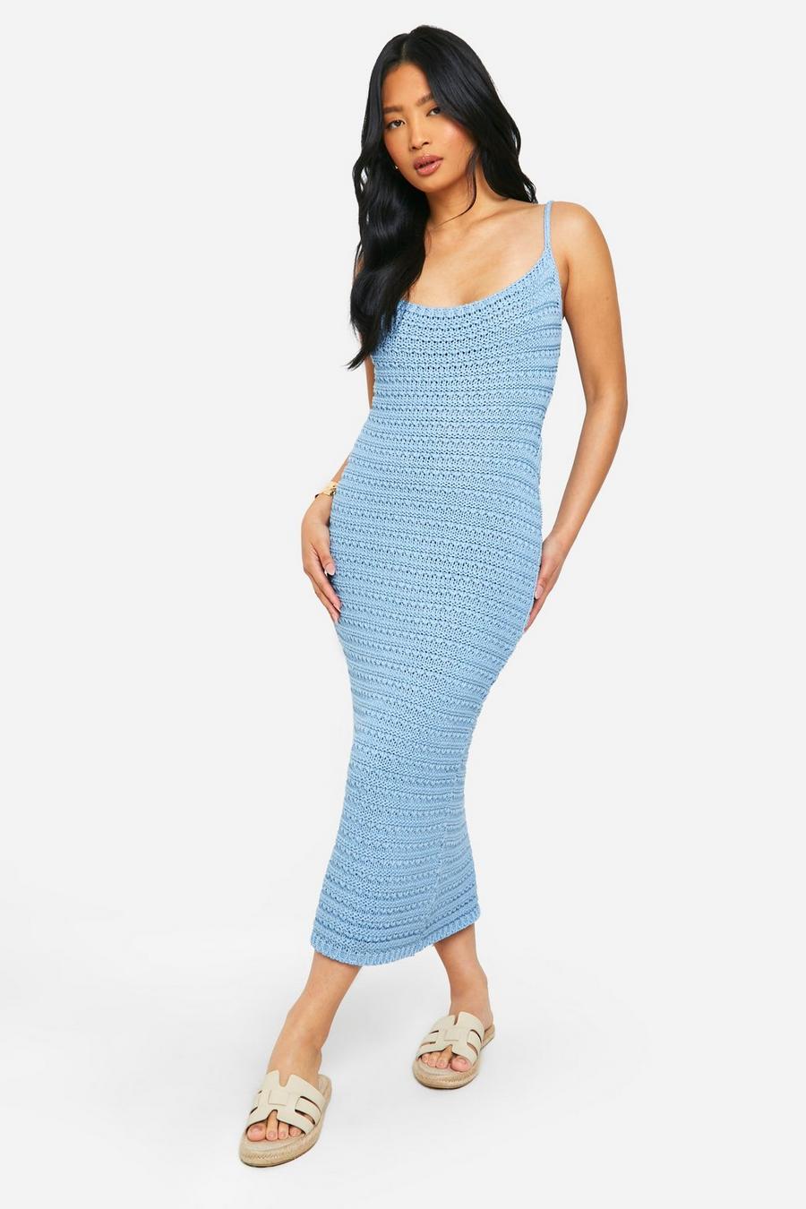 Petite Knitted Strappy Maxi Dress, Light blue