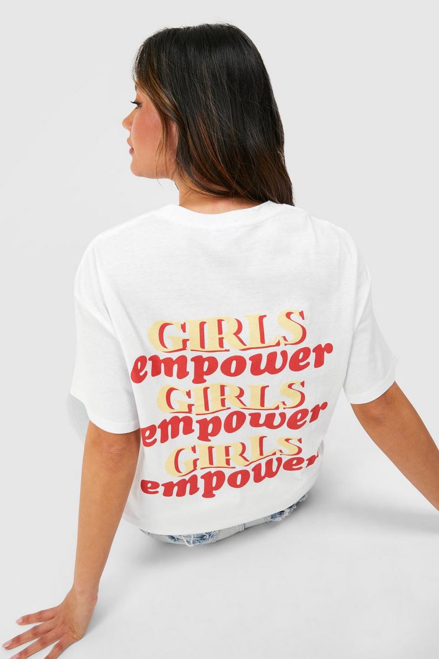 White Oversized Girls Empower Girls T-Shirt Met Rugopdruk