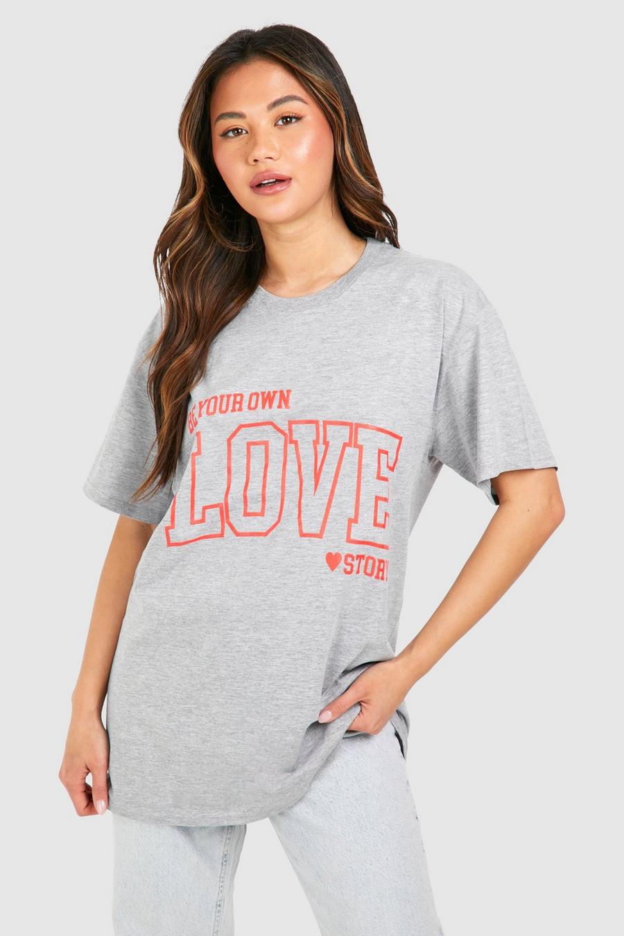 T-shirt oversize con scritta Love Story, Light grey image number 1