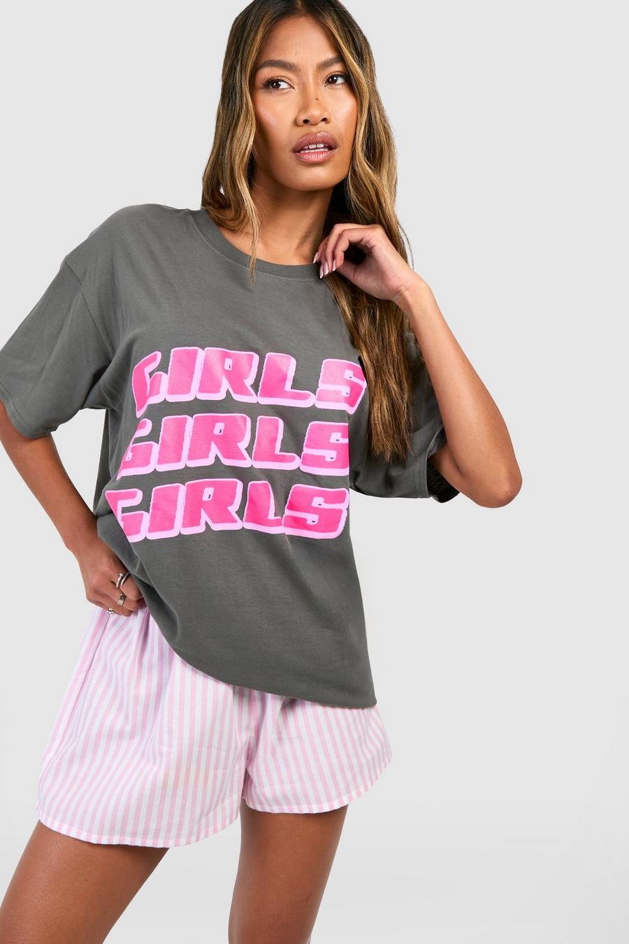 T-shirt oversize con stampa di ragazze, Charcoal