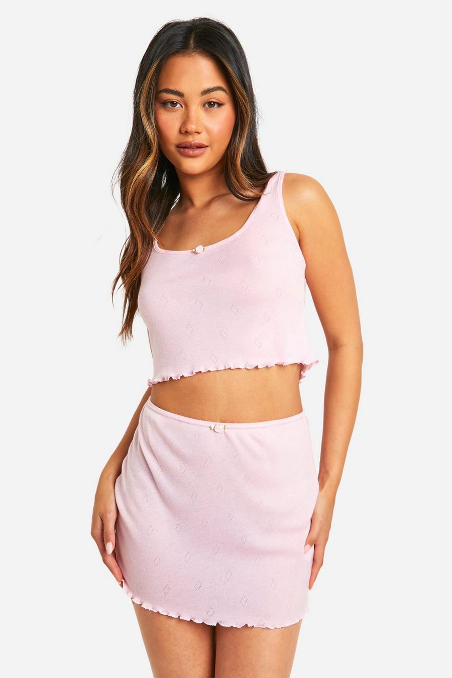 Baby pink Pointelle Rose Detail Mini Skirt