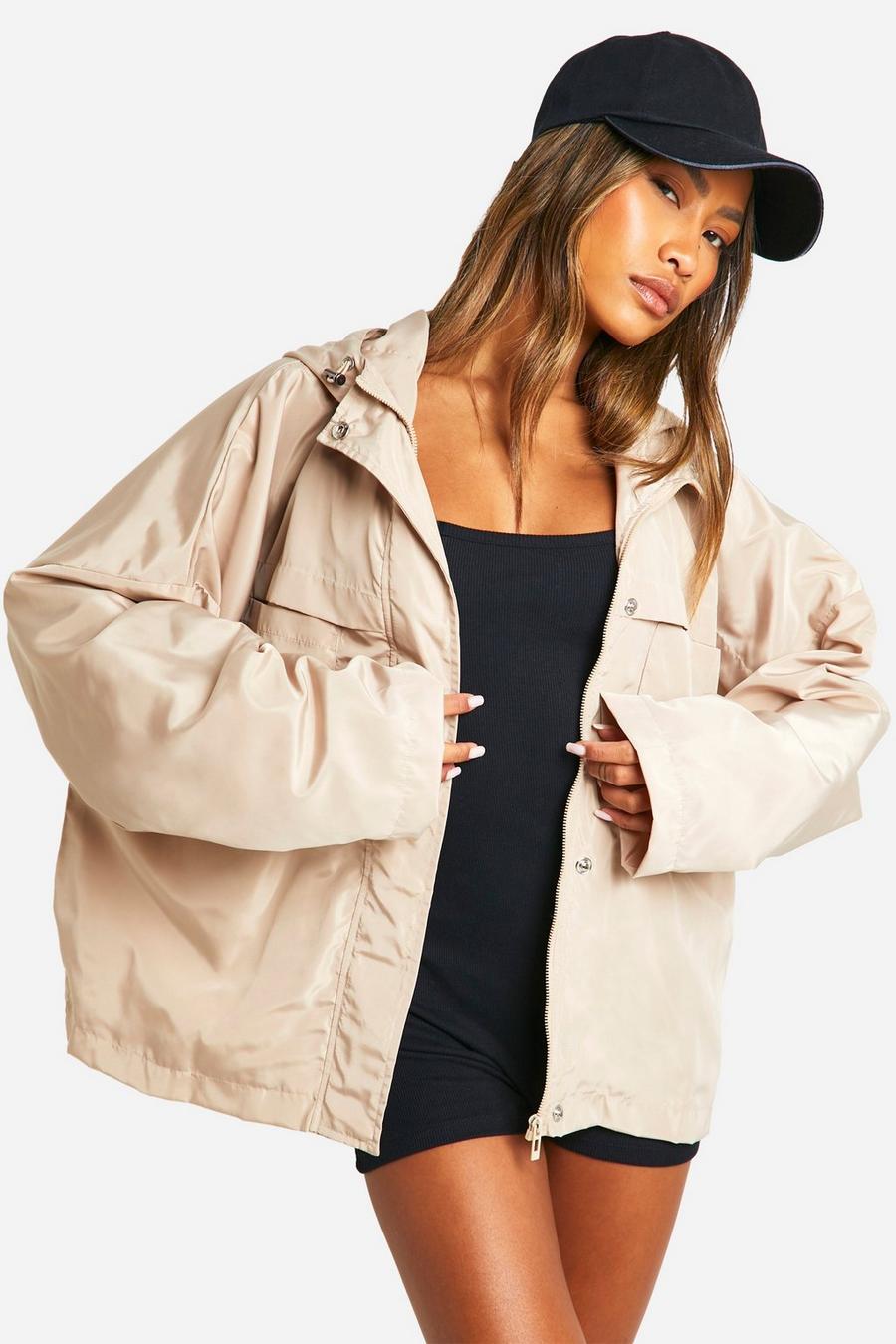 Light stone Pocket Detail Oversized Hooded Jacket