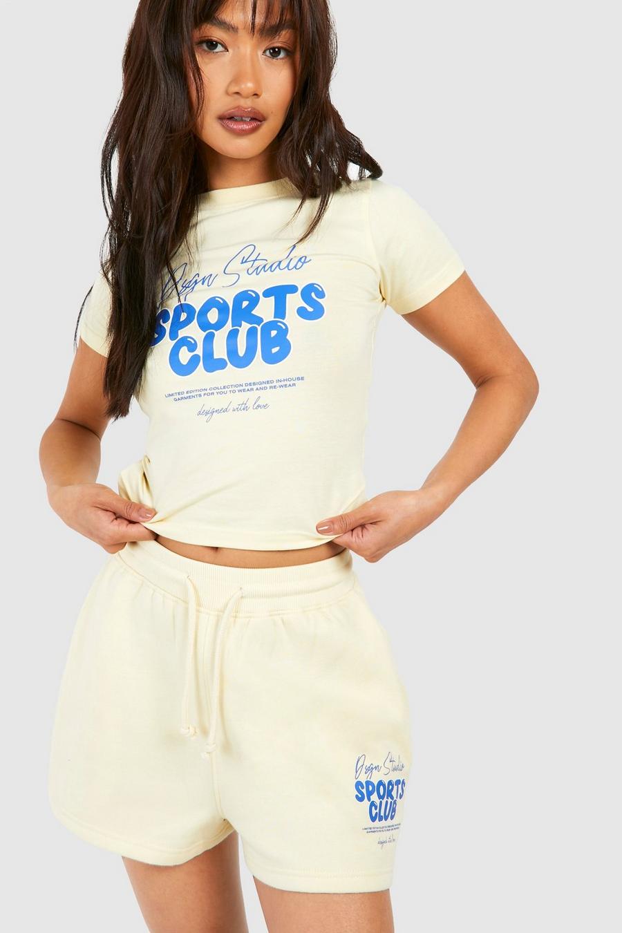 Pantalón corto deportivo Dsgn Studio con eslogan Sports Club, Lemon image number 1