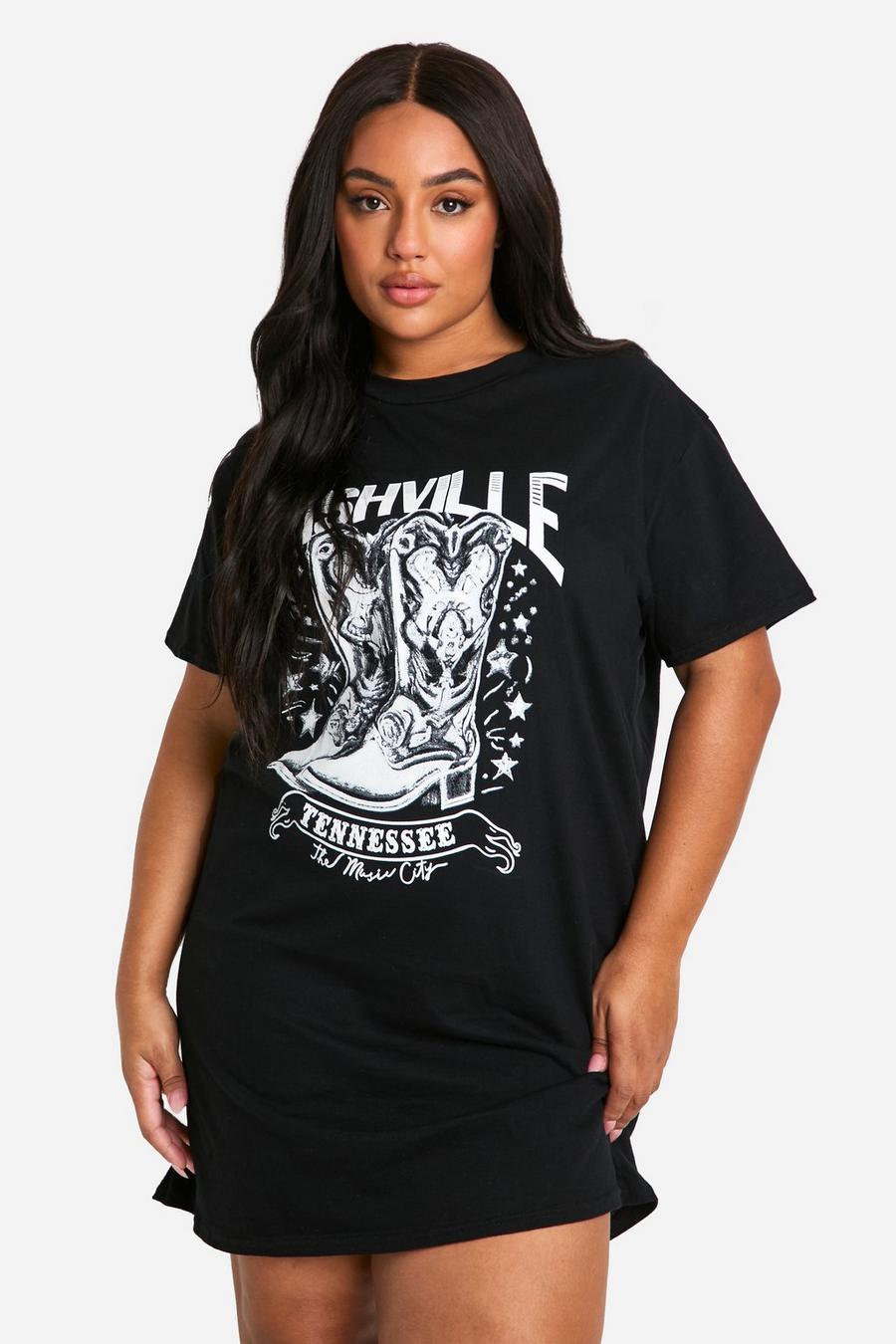 Vestito T-shirt Plus Size con stampa Nashville, Black