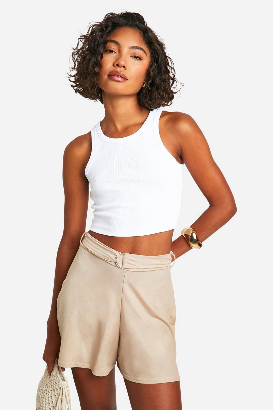 Stone Tall Linen Look Belted Flippy Shorts 
