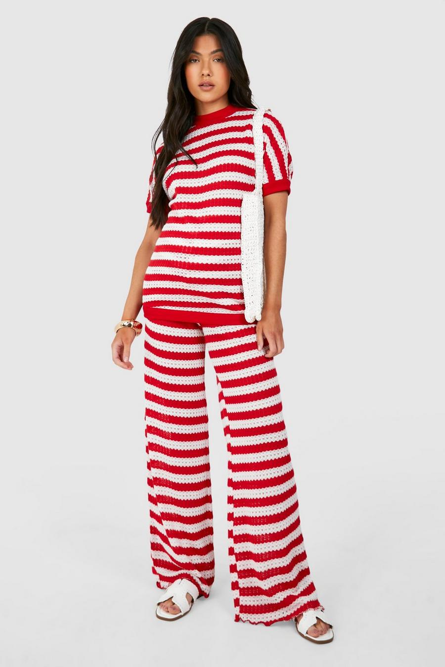 Red Maternity Stripe Crochet Beachwear Set