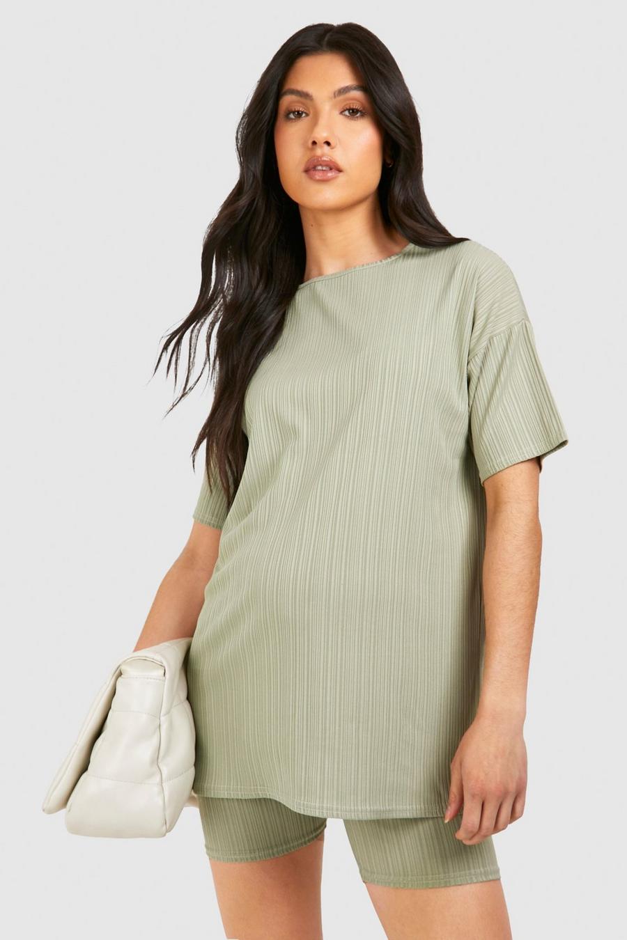 Sage Maternity Ribbed Oversized T-shirt And Cycling Short Set image number 1