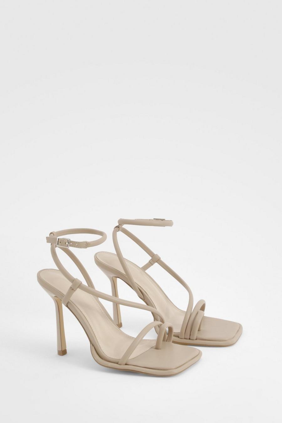 Nude Asymmetric Strappy Toe Detail Heels image number 1