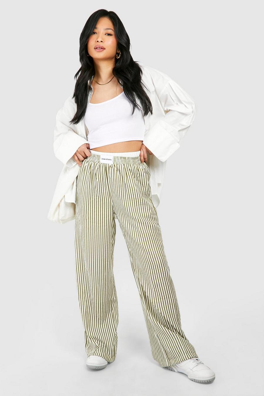 Green Petite Contrast Waistband Pinstripe Trouser  image number 1