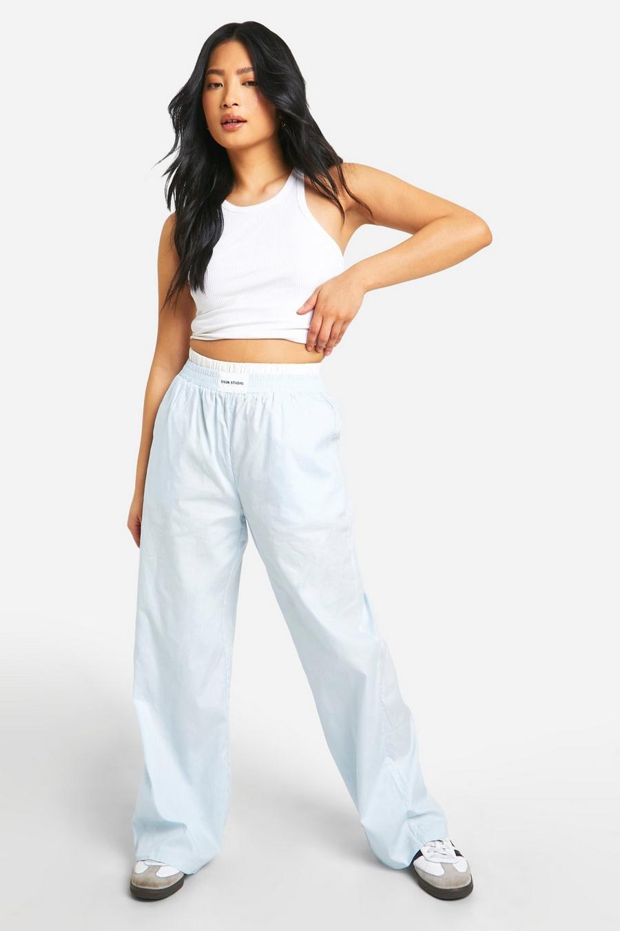 Blue Petite Contrast Waistband Trouser  image number 1