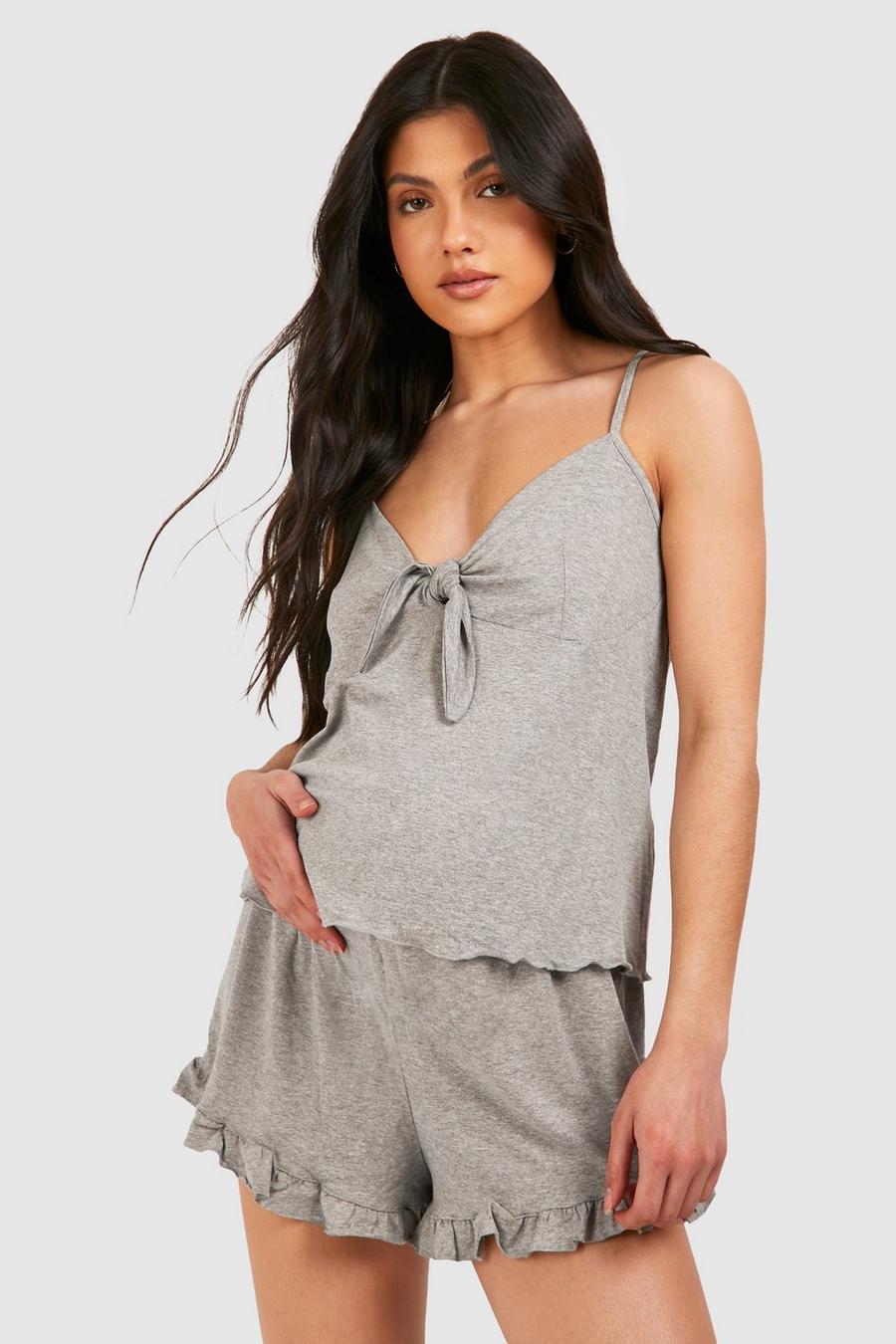 Grey Maternity Frill Hem Cami And Short Pajama Set