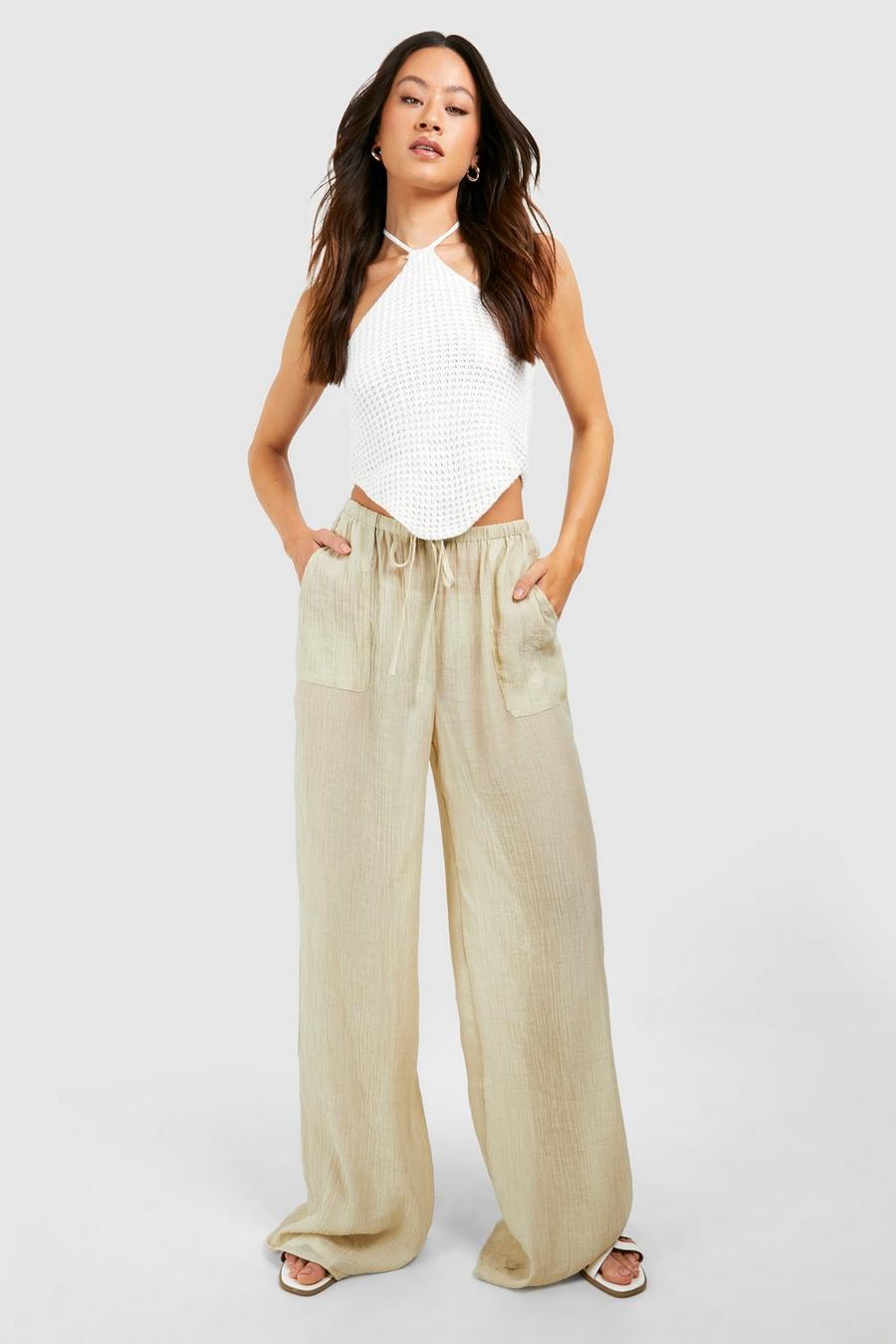 Stone Tall Crinkle Wide Leg Trousers image number 1