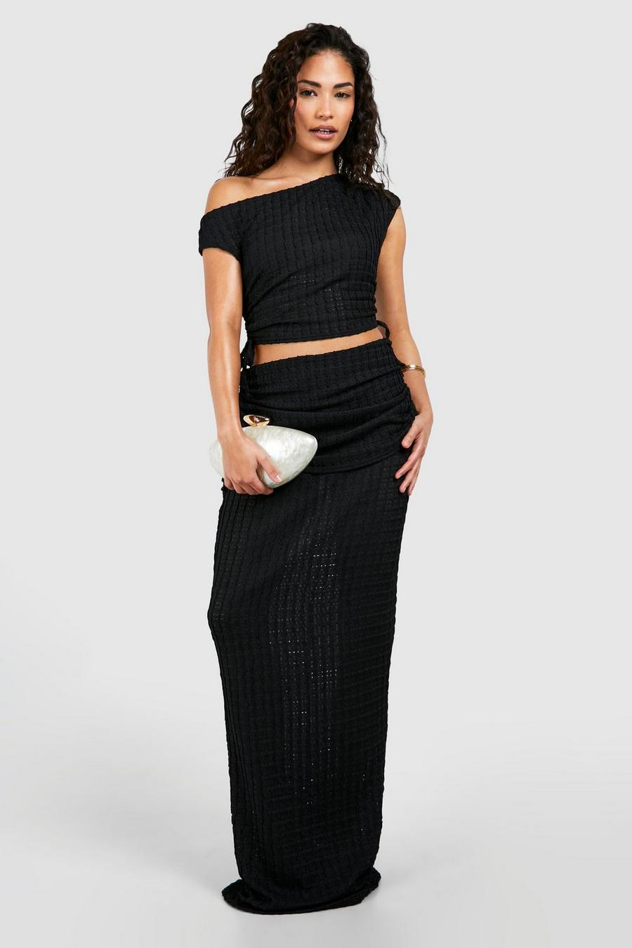 Petite Textured Maxi Skirt , Black