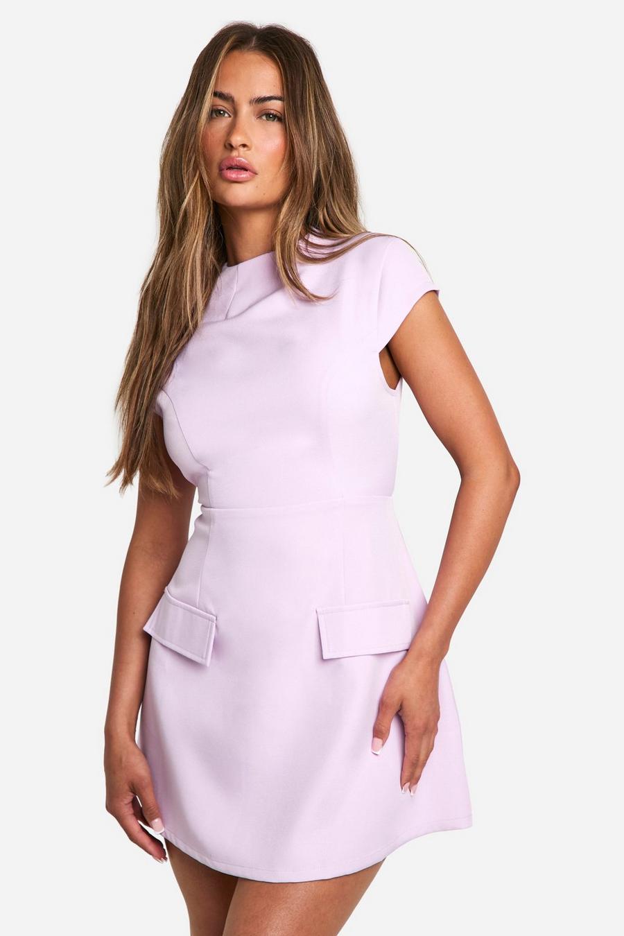 Lilac High Neck Structured Tailored Mini Dress