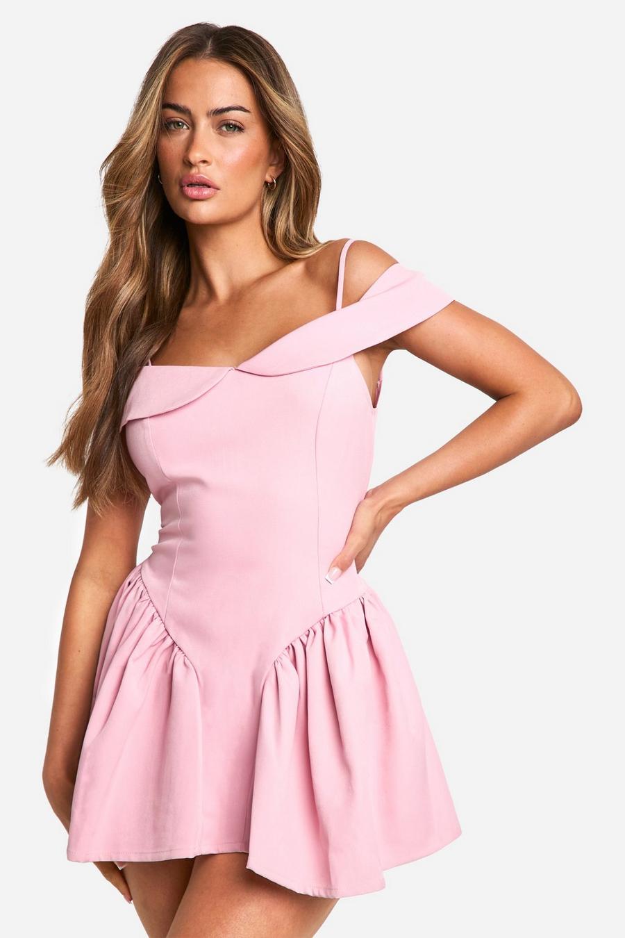 Baby pink Strappy Tailored Full Skirt Mini Dress