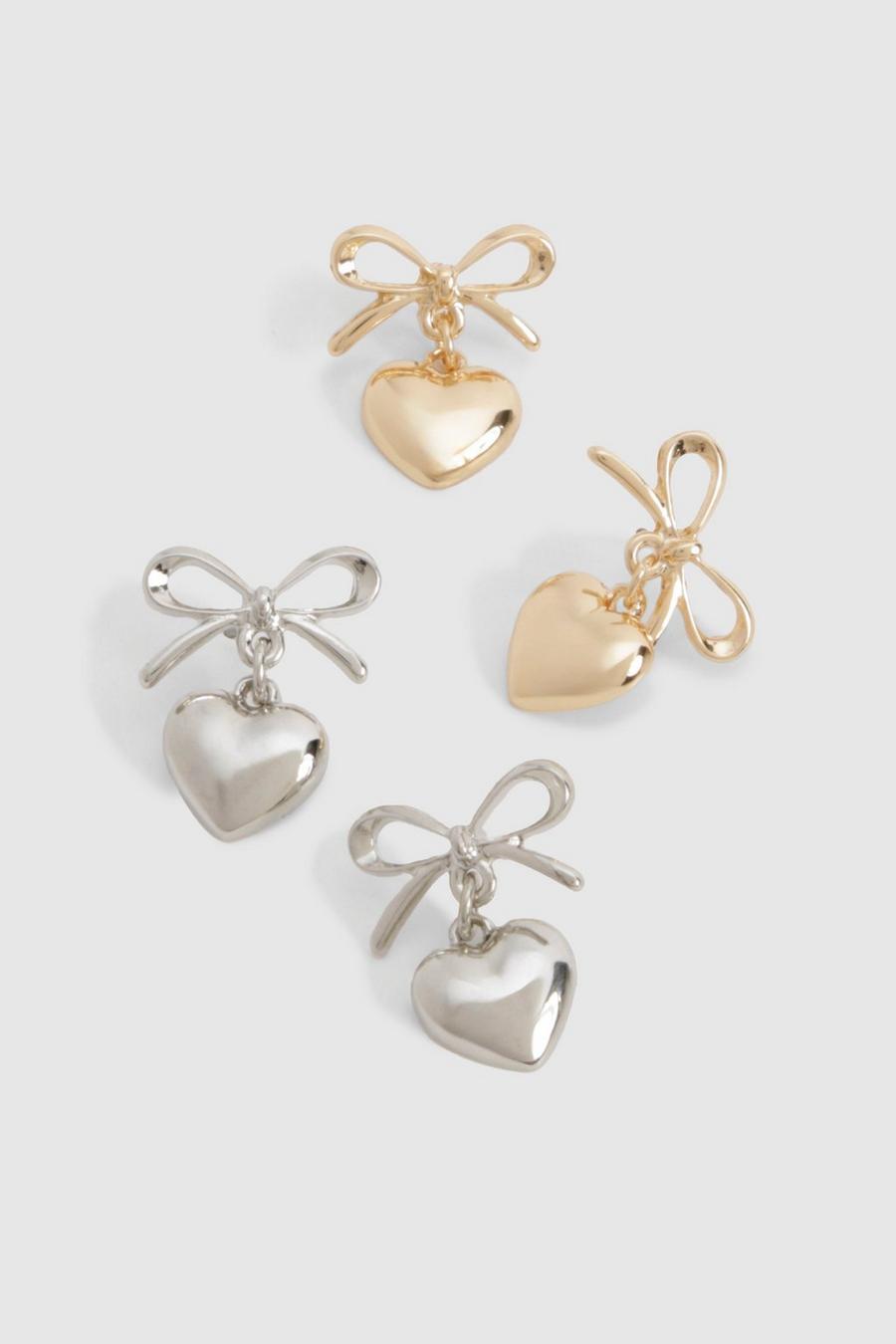 Multi Bow & Heart Drop Earrings Multipack  image number 1