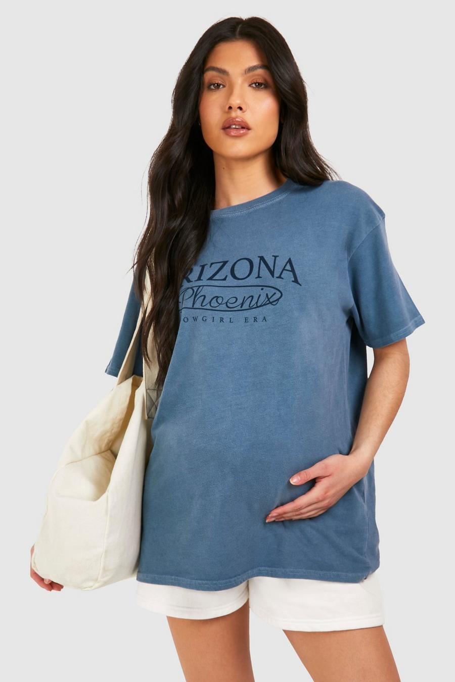 Maternité - T-shirt de grossesse oversize à slogan Arizona, Washed blue