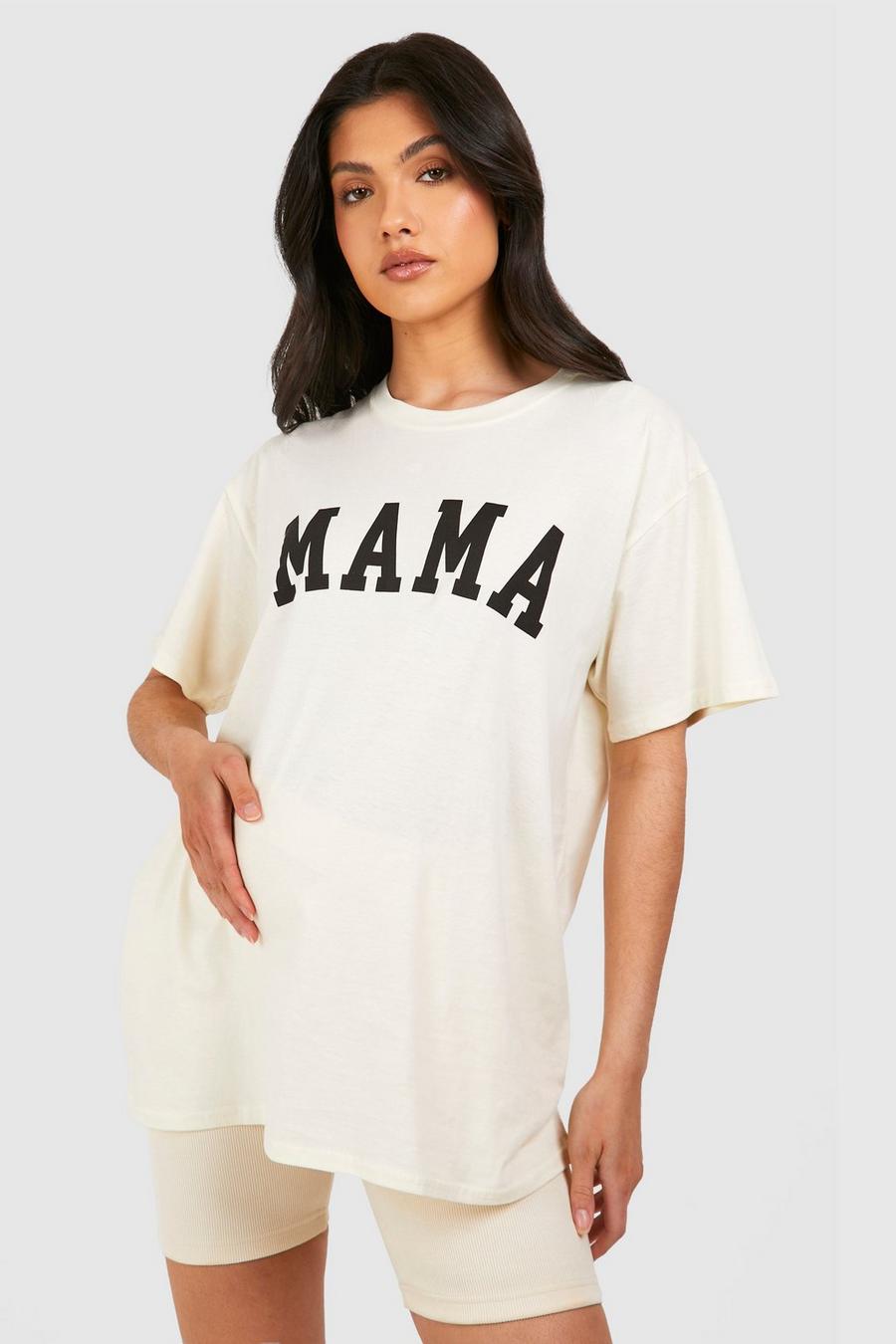 Umstandsmode Oversize T-Shirt mit Mama-Print, Stone