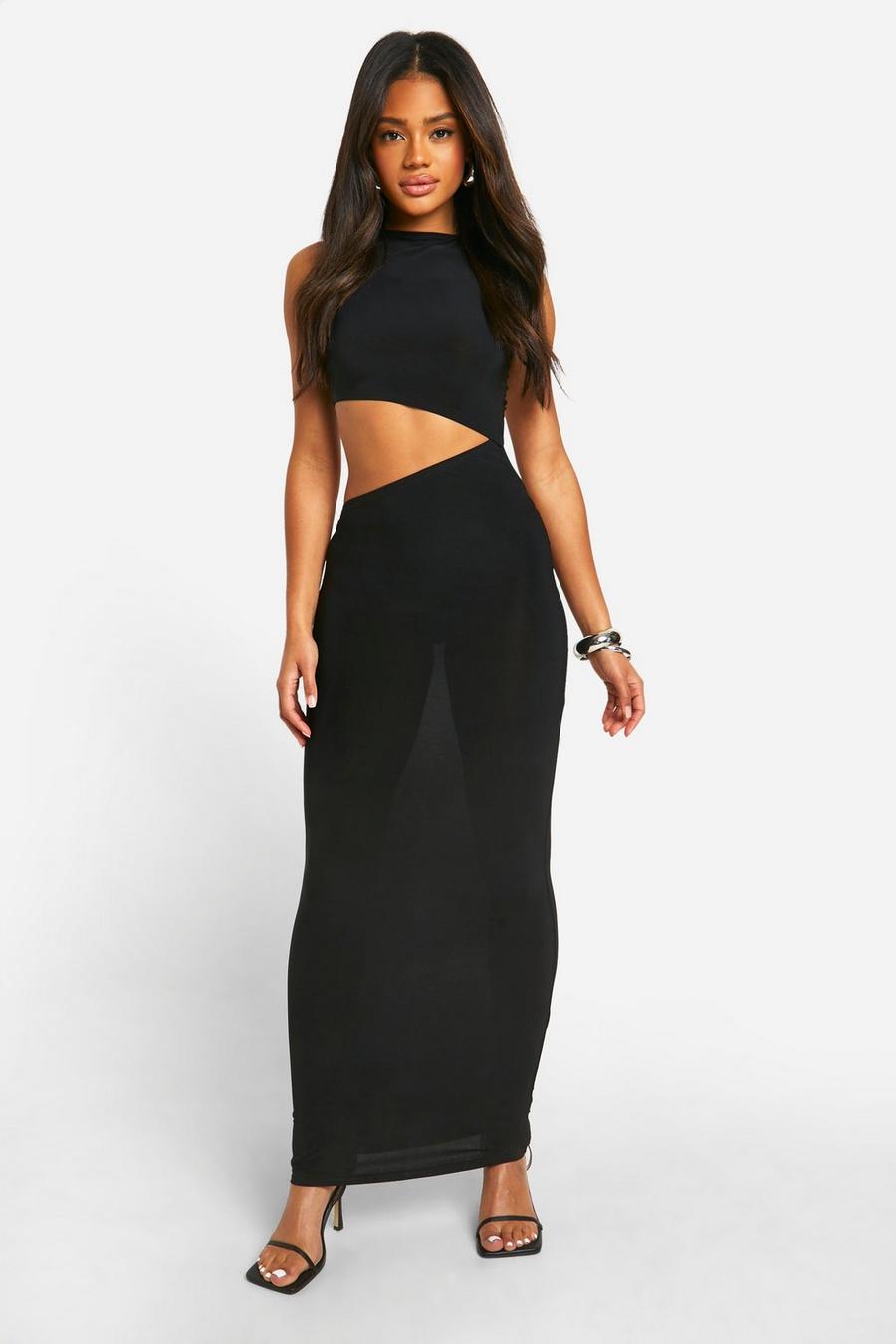 Black Cut Out Slinky Maxi Dress image number 1