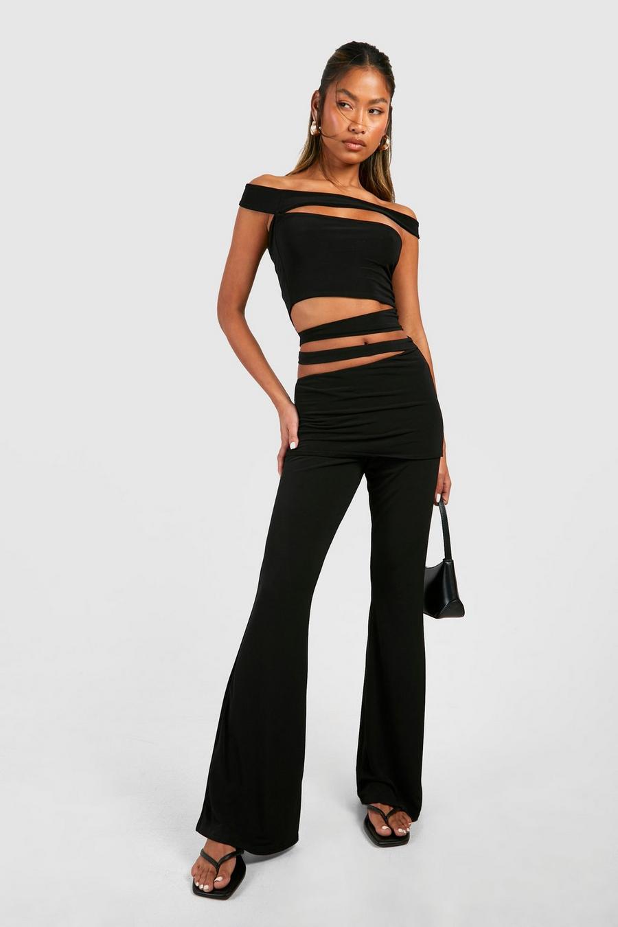 Black Cut Out Fold Over Trouser image number 1