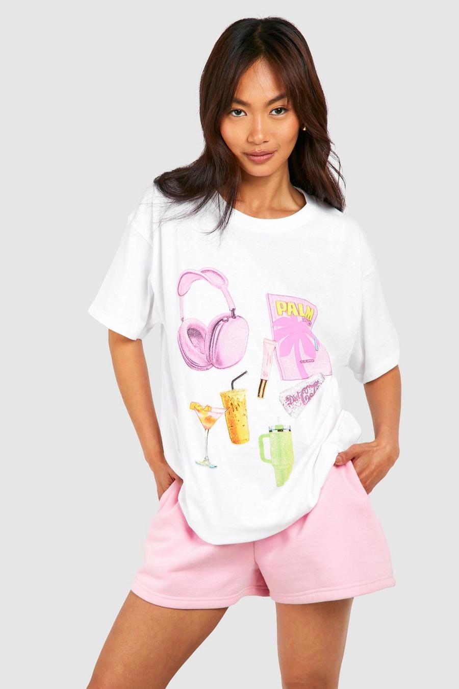 T-shirt oversize con slogan Girl Essentials, White