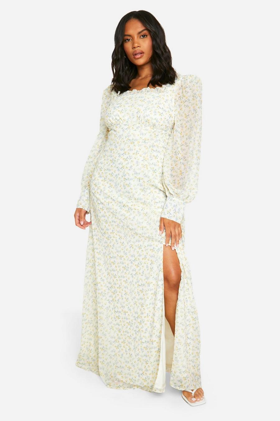 Lemon Plus Floral Corset Detail Maxi Milkmaid Dress