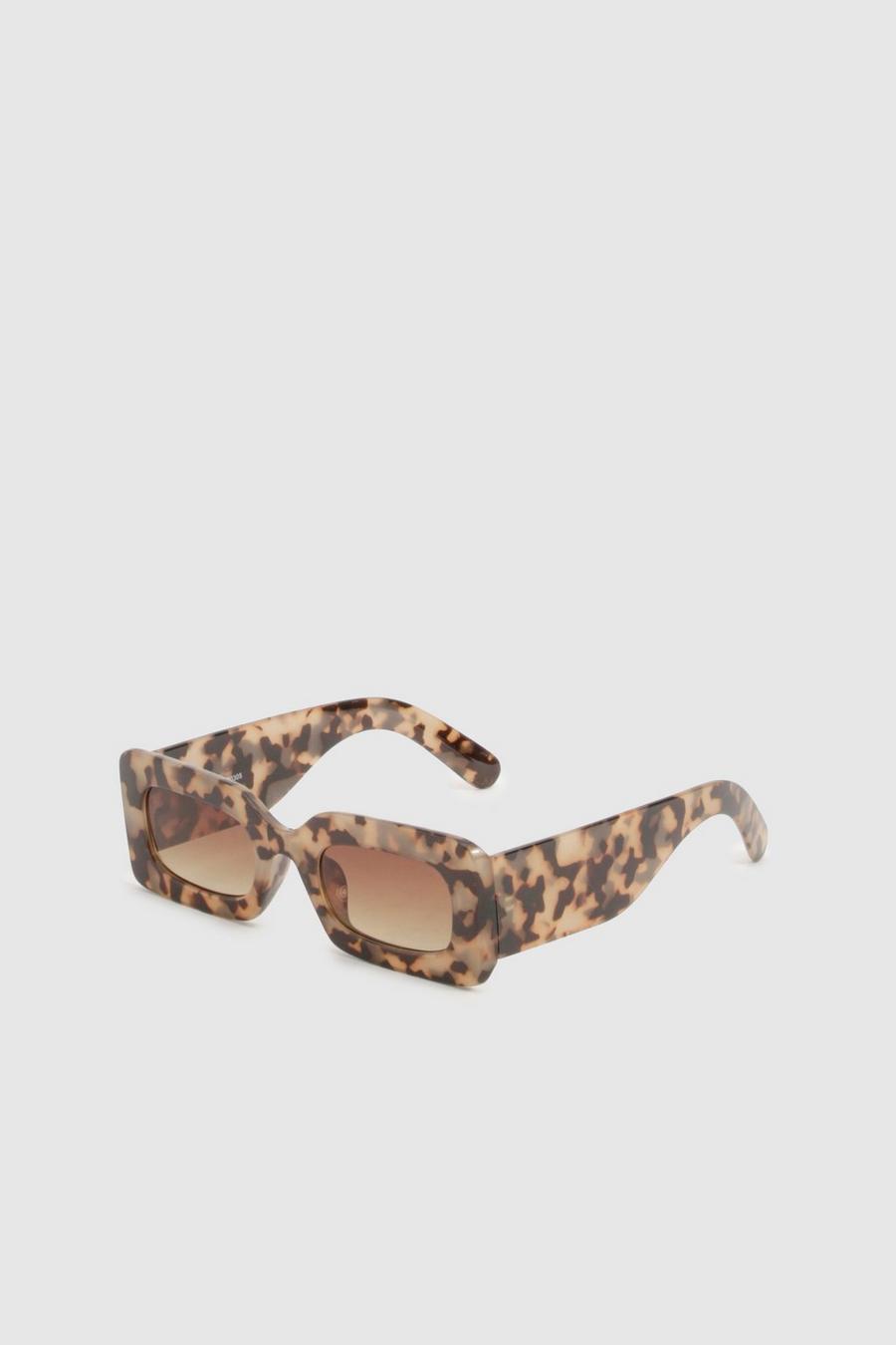 Brown Tortoiseshell Rectangle Thick Frame Sunglasses image number 1
