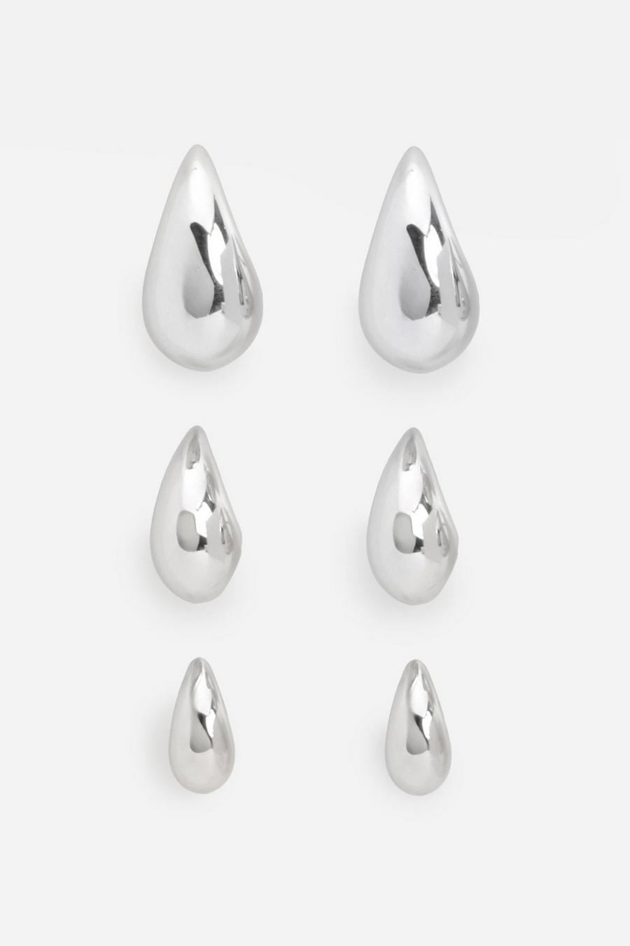 Silver Tear Drop Earrings 3 Pack