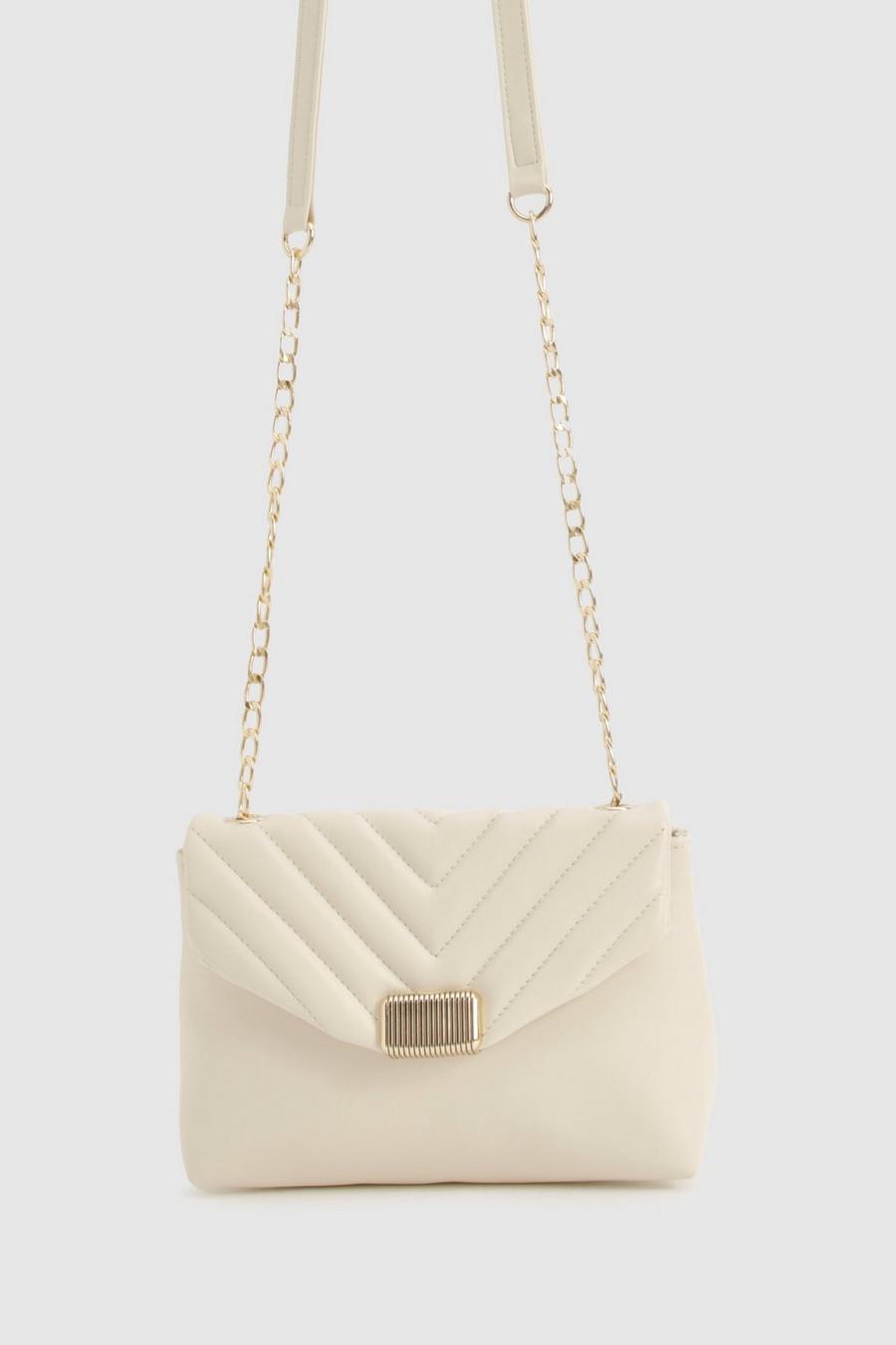 Cream Quilted Cross Body Bag 